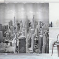 Ambesonne USA Shower Curtain, Chicago City Skyline Aerial View Contemporary Famous Touristic Places Picture Print, Cloth Fabric Bathroom Decor Set with Hooks, 69" W x 70" L, Black Grey