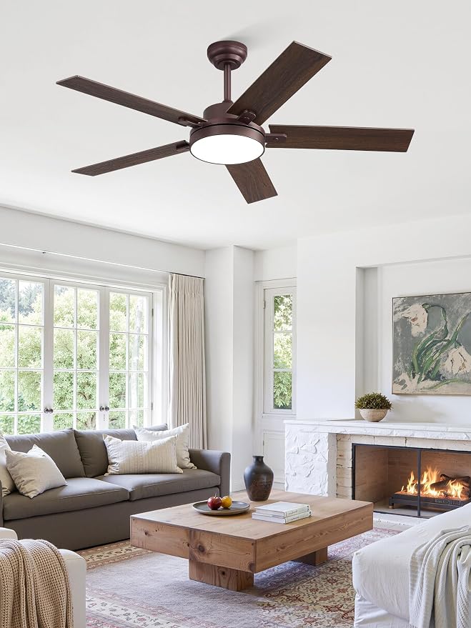 ZMISHIBO 52" Ceiling Fans with Lights, Smart Remote/APP Control, Farmhouse Ceiling Fan with 6 Speeds & 3CCT, Dimmable 30W LED, Quiet DC Motor, Noiseless for Living Room, Bedroom, Kitchen, Oil Bronze
