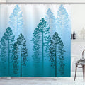 Ambesonne Country Shower Curtain, Pine Trees in The Forest on Foggy Seem Ombre Backdrop Wildlife Adventure Artwork, Cloth Fabric Bathroom Decor Set with Hooks, 69" W x 84" L, Azure Blue