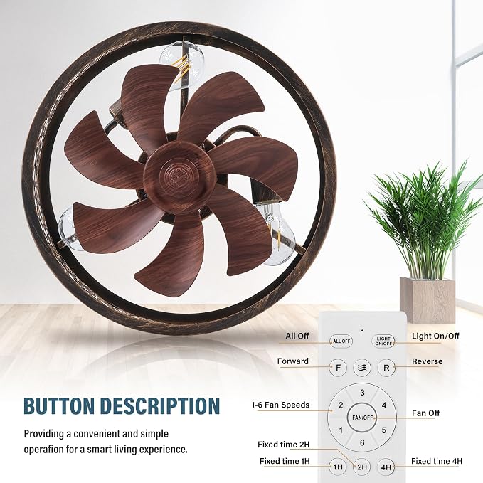 COCOSTAR Vintage Chandelier Ceiling Fan with Light: Bronze Caged Fandelier | Smart Remote/APP,Enclosed,Sloped Ceiling,15" Rustic Fan with Small Ceiling Fixtures for Kitchen Bedroom Living Dining Room