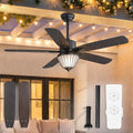 52 Inch Outdoor Ceiling Fans with Lights for Patios, IP65 Waterproof, Remote Control, 6-Speeds, Reversible DC Motor, 5 Dual Finish Blades, Wet-rated Ceiling Fan for Patio Gazebo Porch Pavilion (Black)
