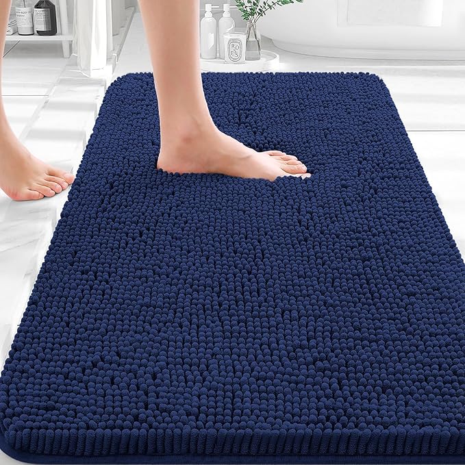 OLANLY Bathroom Rugs 30x18, Extra Soft Absorbent Chenille Bath Rugs, Rubber Backing Quick Dry, Machine Washable Bath Mats for Bathroom Floor, Tub and Shower, Home Decor Accessories, Twilight Sapphire