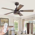 Fanbulous Farmhouse Caged Ceiling Fans with Lights and Remote, 42 Inch Oil Bronze Bedroom Ceiling Fans for Living Room Kitchen，6 Speed Reversible Quiet DC Motor, Dual Finish 5 Blades