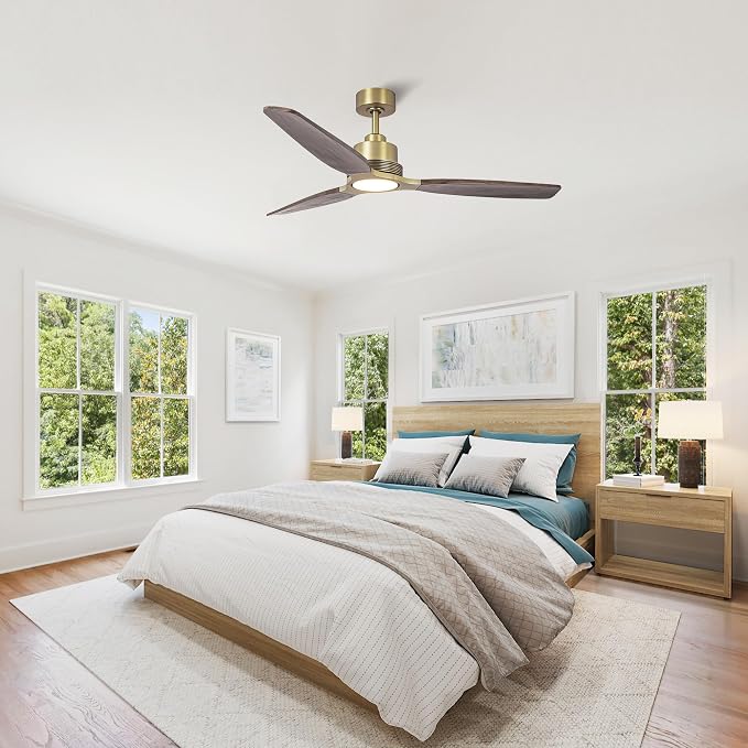 56” Gold Ceiling Fans with Lights and Remote - Modern Outdoor Sleek Luxury Gold Ceiling Fan, 3CCT, 6 Speeds eversible DC Motor for Living Room, Bedroom, Patios, Gazebo, and Indoor Spaces