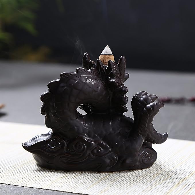OTOFY Handmade Ceramic Incense Holder, Backflow Incense Burner Figurine Incense Cone Holders Home Decor Gift Decorations Statue Ornaments (Fierce Dragon)