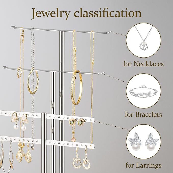 pickpiff Silver Jewelry Organizer: 14.5" Sturdy Stand for 80 Pcs Jewelry