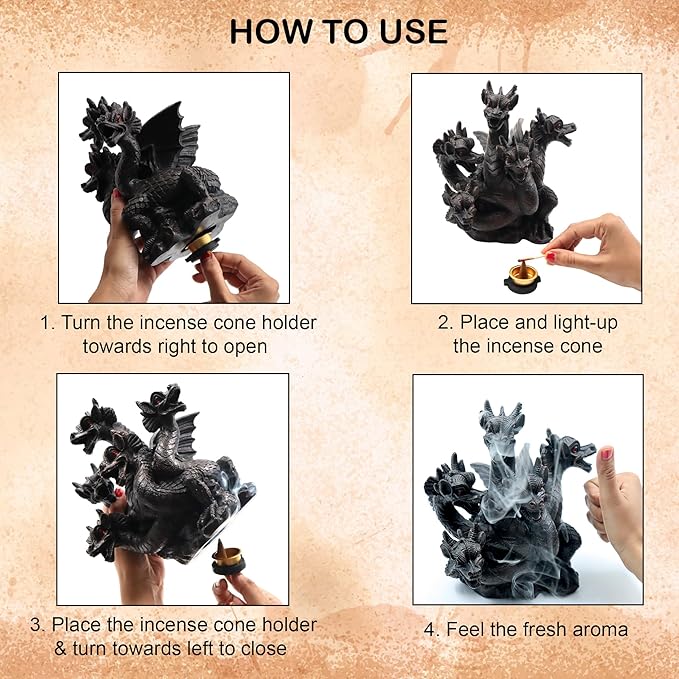 Hosley Resin Dragon Décor Statue Incense Cone Burner 8.5 Inch High, Ideal for Aromatherapy and Fantasy Décor Discover Mystical Elegance, Home Décor, Office, Spa