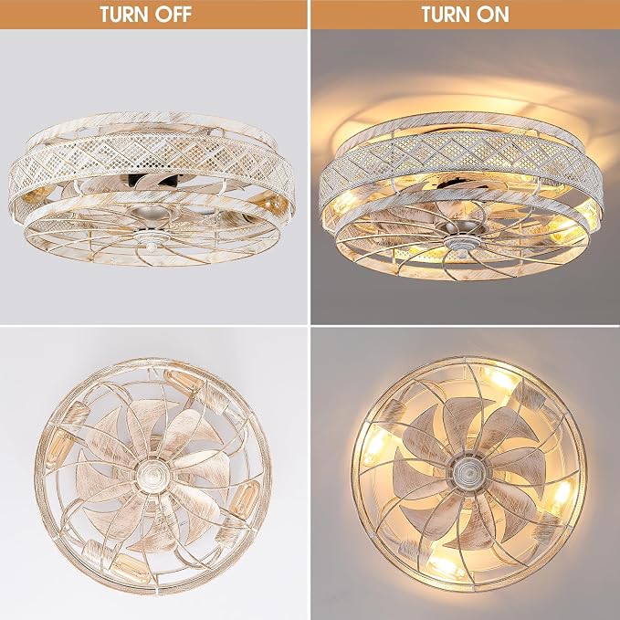 SHIHOT 18" Retro Low Profile Caged Ceiling Fans with Lights and Remote | Safe Caged-Design,Supports Both Remote Control and APP,6 Wind Speeds, Reversible, Quiet DC Motor,Suits for Bedroom Kidsroom