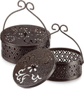Lallisa Incense Coil Holder Sets, Round Metal Hanging Incense Burner with Handle and Lid, Portable Coil Burner Stand Container for Patio Camping Garden Home Indoor Outdoor Decor(Bronze Color,2 Pcs)