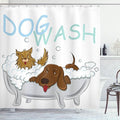 Ambesonne Cartoon Shower Curtain, Playful Dogs Wash in a Bathtub Grooming Each Other Pets Theme Humor Funny Whimsical Illustration, Cloth Fabric Bathroom Set with Hooks, 69" W x 75" L, Brown White