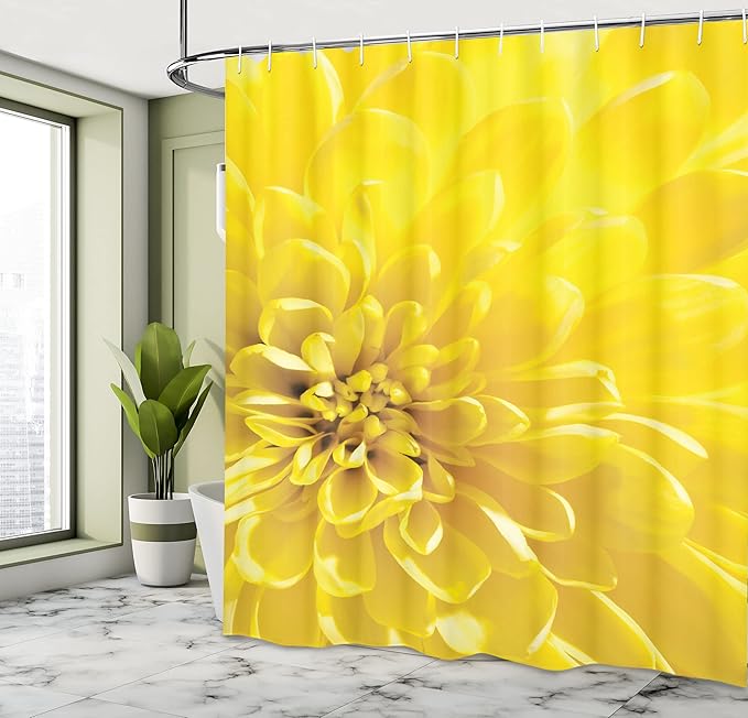 Ambesonne Yellow Shower Curtain, Vibrant Blooming Flower Close up Bridal Botanical Nature Picture for Summer Home Print, Cloth Fabric Bathroom Decor Set with Hooks, 69" W x 84" L, Yellow