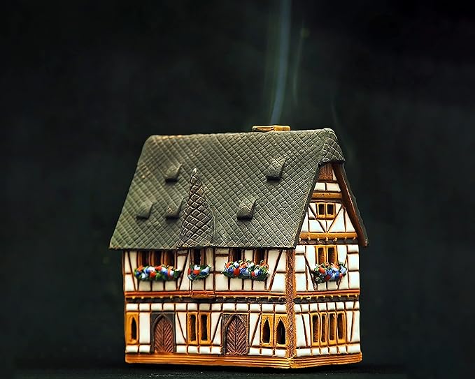 Ceramic Houses and Villages Collection - Handmade House Ceramic Art Cone Incense Holder Room Decoration Collectible Miniature Town Hall in Schotten, Germany R232