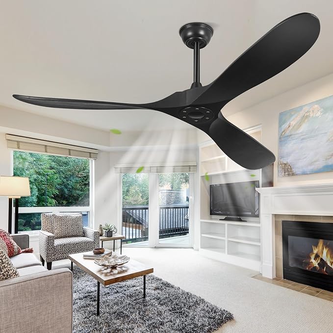 Yahada 60" Wood Ceiling Fan No Light, Black Ceiling Fans without Lights with Remote Control, 3 Blades, 3 Downrods, ETL Listed, Timer, 6 Speeds Indoor Outdoor Fans for Patios Farmhouse, Matte Black