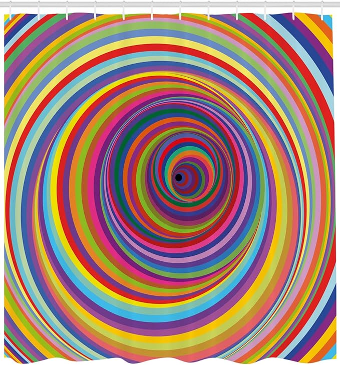 Ambesonne Rainbow Colored Vortex Shower Curtain, Hypnotic Effect Optical Illusion Psychedelic Design Print, Cloth Fabric Bathroom Decor Set With Hooks, 69" W x 84" L