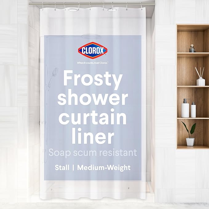 Clorox Shower Curtain Liner, Premium Medium-Weight Durable Waterproof 6g PEVA for Bathroom with Weighted Magnets, Extra Long 54" x 78", Frosty 1 Pack