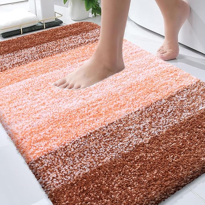 OLANLY Bathroom Rugs Mat 36x24, Extra Soft Absorbent Microfiber Bath Rugs, Rubber Backing, Quick Dry, Machine Washable Bath Mats for Bathroom Floor, Tub and Shower, Home Decor Accessories, Orange