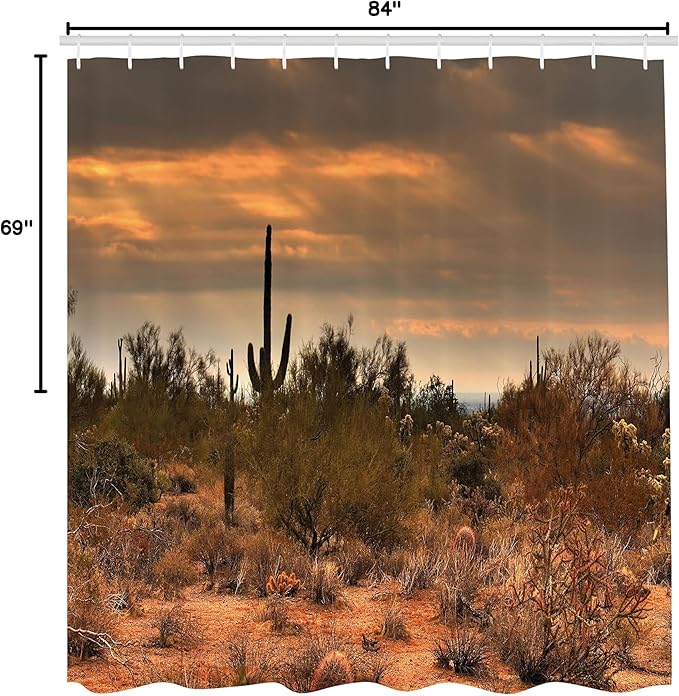 Ambesonne Saguaro Shower Curtain, Dramatic Shady Desert View with a Storm Cloud Approaching Western Arizona Photo, Cloth Fabric Bathroom Decor Set with Hooks, 69" W x 84" L, Orange Green