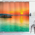 Ambesonne Nature Shower Curtain, Sunset Over The Sea Con Dao Vietnam Sunbeams Colorful Sky Reflection on Water, Cloth Fabric Bathroom Decor Set with Hooks, 69" W x 70" L, Orange Mint Green