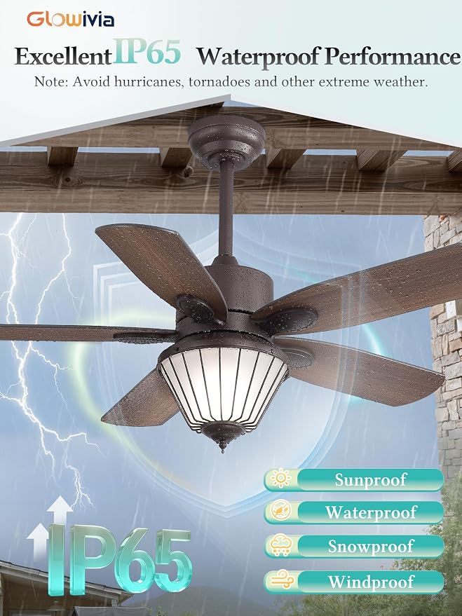 42 Inch Outdoor Ceiling Fan with Lights for Patios, IP65 Waterproof, Remote Control, 6-Speed Quiet DC Motor, 5 Dual Finish Blades, Farmhouse Ceiling Fan for Patios Porch Pavilion(Oil-Bronze)