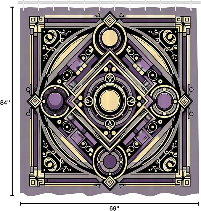 Ambesonne Ethnic Shower Curtain, Diagonal Square with Circles Dramatic and Symmetric Shapes Ornament, Cloth Fabric Bathroom Decor Set with Hooks, 69" W x 84" L, Violet Cream Purple Grey