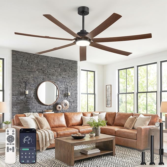 Fanbulous 66" Ceiling Fans with Lights and Remote, APP Control, 6 Speeds, Dimmable, 3CCT, Wood Grain Farmhouse Ceiling Fan with Reversible DC Motor, Indoor/Outdoor Ceiling Fan for Living Room Patios