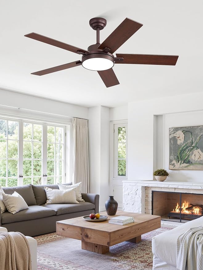 ZMISHIBO 52" Ceiling Fans with Lights, Smart Remote/APP Control, Farmhouse Ceiling Fan with 6 Speeds & 3CCT, Dimmable 30W LED, Quiet DC Motor, Noiseless for Living Room, Bedroom, Kitchen, Oil Bronze