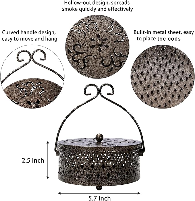 MyLifeUNIT Mosquito Coil Holder, 2 Pack Retro Portable Mosquito Incense Burner for Home and Camping (Brown)