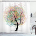 Ambesonne Tree of Life Shower Curtain, Colorful Swirl Doodles Tree with Branches Funky Contemporary Illustration, Cloth Fabric Bathroom Decor Set with Hooks, 69" W x 75" L, Pastel White