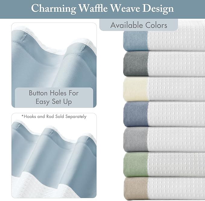 Madison Park Shower Curtain Spa Waffle Weave Long Shower Curtain for Bathroom 3M Scotchgard Moisture Management, Spa Quality Modern Shower Curtains for Bathroom, Long 72x78 Blue
