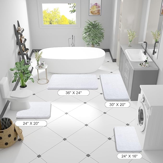 OLANLY Bathroom Runner Rugs 59x24, Extra Soft Absorbent Chenille Bath Rugs, Rubber Backing Quick Dry, Machine Washable Long Bath Mats for Bathroom Floor, Tub and Shower, Home Decor Accessories, White