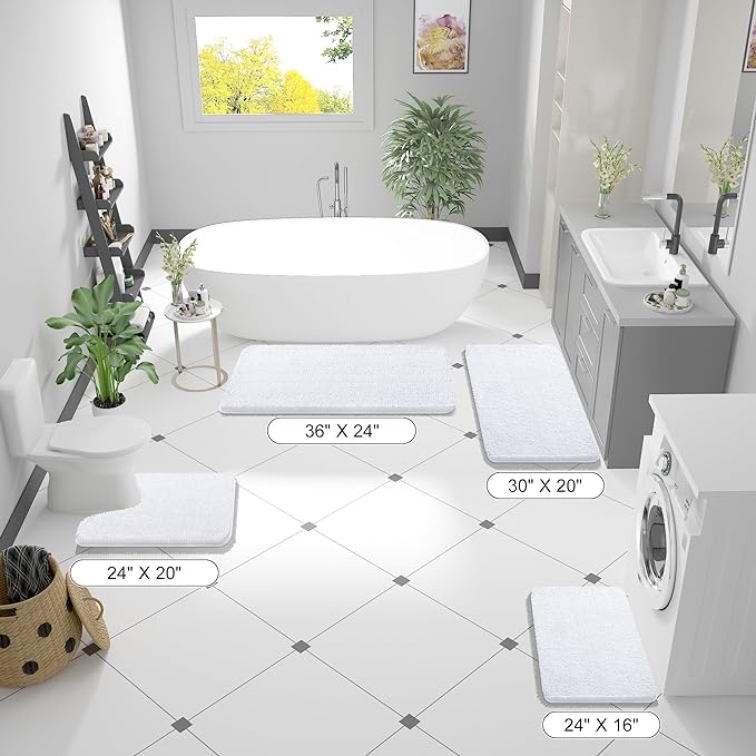 OLANLY Bathroom Runner Rugs 47x17, Extra Soft Absorbent Chenille Bath Rugs, Rubber Backing Quick Dry, Machine Washable Long Bath Mats for Bathroom Floor, Tub and Shower, Home Decor Accessories, White
