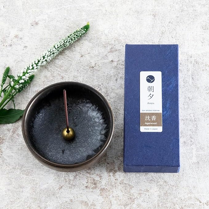 Asayu Japan Low Smoke Incense Gift Set with Incense Holder and Brass Stand, Agarwood Incense Sticks with Zen Holder
