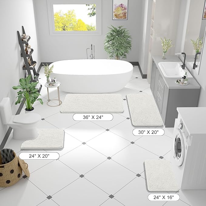 OLANLY Bathroom Runner Rugs 47x20, Extra Soft Absorbent Chenille Bath Rugs, Rubber Backing Quick Dry, Machine Washable Long Bath Mats for Bathroom Floor, Tub and Shower, Home Decor Accessories, Ivory