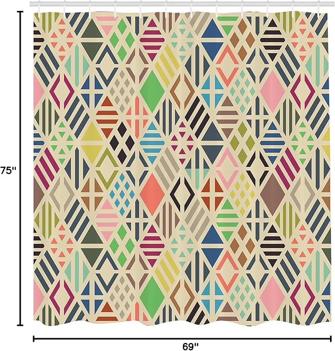 Ambesonne Geometric Shower Curtain, Vintage Rhombuses Rhomb Pattern Old Times Periodic Style Stripes Continuity Art, Cloth Fabric Bathroom Decor Set with Hooks, 69" W x 75" L, Magenta Blue
