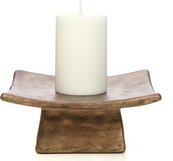 Hosley Square Candle Holder Pedestal with Incense Stick Holder – Decorative Display Stand for Pillar Candles, Small Décor & Meditation Spaces