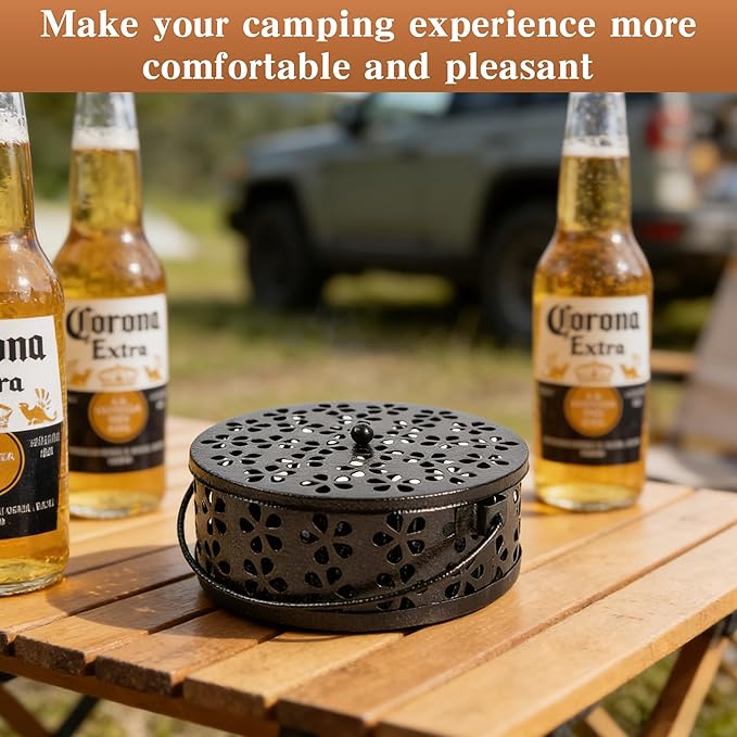 Mosquito Coil Holder,Portable Iron Incense Holder with Handle Round Heat-Resistant,Suitable for Indoor and Outdoor Camping(Bronze)
