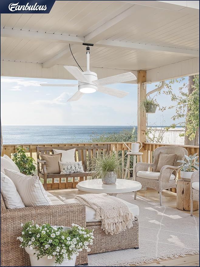 Fanbulous 42" Outdoor Ceiling Fan with Light and Remote, IP65 Waterproof, Plug-in Design with 10FT Cord, 6-Speeds, 3CCT, Hook Hanging Fan for Gazebo Patio Porch Garage Canopy(White)