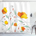 Ambesonne Floral Shower Curtain, Bouquet with Swirled Branches Romantic Paper Flowers Origami Autumn Blooms Image, Cloth Fabric Bathroom Decor Set with Hooks, 69" W x 70" L, Mint Orange