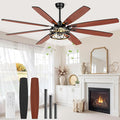 Ceiling Fans with Lights and Remote, 72'' Vintage Caged Ceiling Fan with Light, 8 Blades, 6+1 Speed, Flush Mount Ceiling Fan Whisper-quiet for Farmhouse, Living Room, Kitchen and Porch (72 Inch)