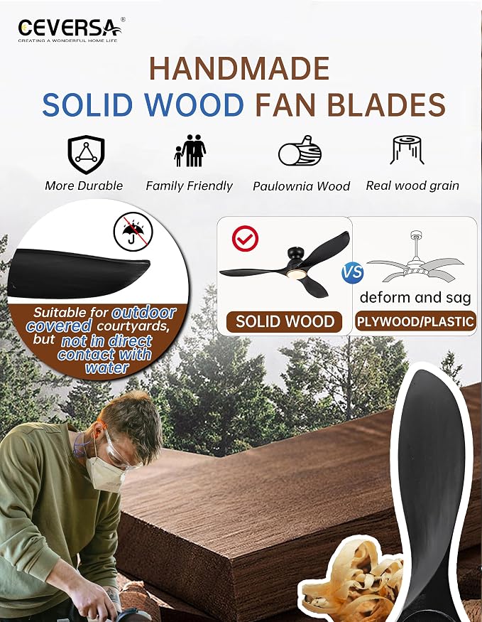 52 Inch Flush Mount Ceiling Fans with Lights and Remote,Black and Gold Low Profile Ceiling Fan with Light,Dimmable,Quiet Noiseless DC Motor for Patios,Living Room,Bedroom(Wall Control Switch)