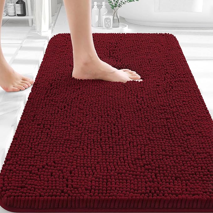 OLANLY Bathroom Rugs 35x24, Extra Soft Absorbent Chenille Bath Rugs, Rubber Backing Quick Dry, Machine Washable Bath Mats for Bathroom Floor, Tub and Shower, Home Decor Accessories, Burgundy