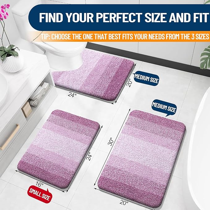OLANLY Large Bathroom Rugs Mat 45x27, Extra Soft Absorbent Microfiber Bath Rugs, Rubber Backing, Quick Dry, Washable Bath Mat for Bathroom Floor, Tub and Shower, Home Decor Accessories, Pinkish-Purple