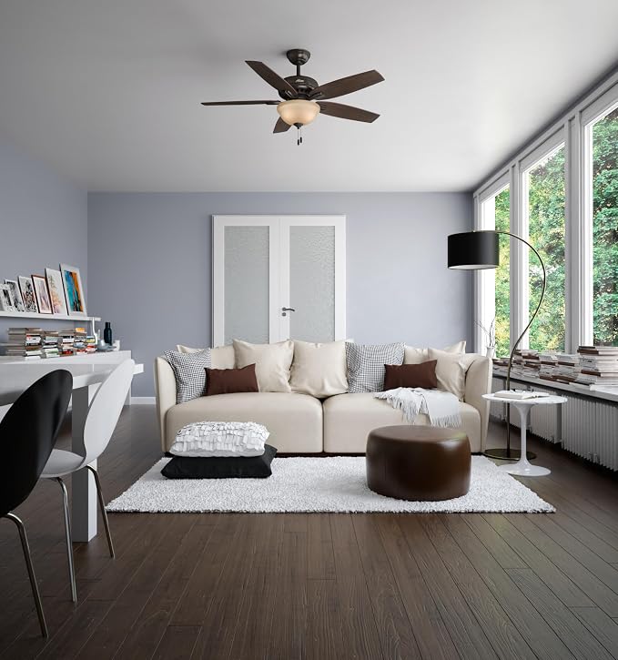 Hunter 52 inch Indoor Ceiling Fan with LED Light - Bronze Ceiling Fan with Pull Chain, For Bedroom or Living Room, Standard Mount, No Remote, 5 Blades, Includes Bulbs - Newsome 53311, Premier Bronze | with LED Light, Standard Mount, 5 Blades, For Bedro...