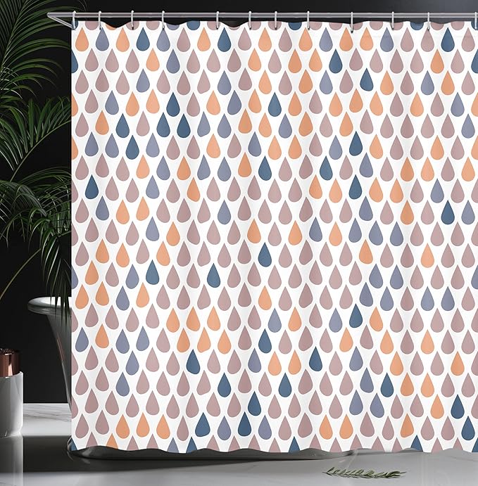 Ambesonne Nature Shower Curtain, Repeated Minimalist Rain Drops Splashes Tears of Earth Air Gravity Image Art, Cloth Fabric Bathroom Decor Set with Hooks, 69" W x 70" L, Dark Peach