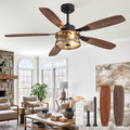 Fanbulous Farmhouse Ceiling Fan with Light and Remote, 52" Black Rustic Flush Mount Ceiling Fans for Bedroom Living Room, Industrial Caged Ceiling Fan for 6 Speed Reversible Motor, 5 Dual Blades