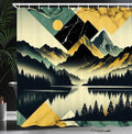 Ambesonne Lake Shower Curtain, Silhouettes of Dark Woods and Mountains with Contemporary Rhombus Ornaments, Cloth Fabric Bathroom Decor Set with Hooks, 69" W x 84" L, Dark Green Teal Khaki