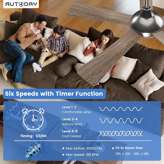 52 Inch Ceiling Fans with Lights and Remote/App Control - Nickel Ceiling Fan with Light, Quiet Reversible DC Motor, Dimmable Tri-Color LED, Modern Ceiling Fan for Bedroom/Patio, Indoor/Outdoor