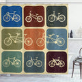 Ambesonne Vintage Shower Curtain, Retro Image Collage of Bicycle Bikes in a Row with Abstract Pattern Colored Art, Cloth Fabric Bathroom Decor Set with Hooks, 69" W x 70" L, Soft Beige