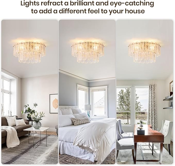 Crystal Caged Ceiling Fan with Light Flush Mount, 20inch Crystals Ceiling Fan with Light and Remote,Gold Crystal Fandelier Ceilings Fans with Lights for Bedroom,Nursery, Foyer