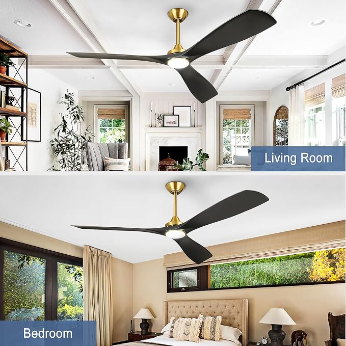 Modern Ceiling Fan with Light: Black and Gold Ceiling Fans with Remote and Smart APP Control 3 Blades - 60 Inch Ceiling Fan for Indoor Living Room Bedroom